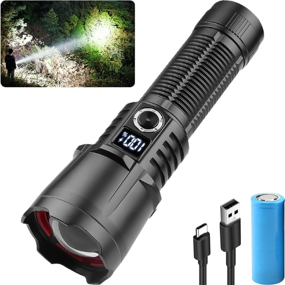 LED Flashlights, High Powered 10000 Lumens Super Bright Tactical Flashlight, Rechargeable, 5 Modes Zoomable Waterproof Flash Lights for Emergency, Outdoor, Home, Camping, Hiking
