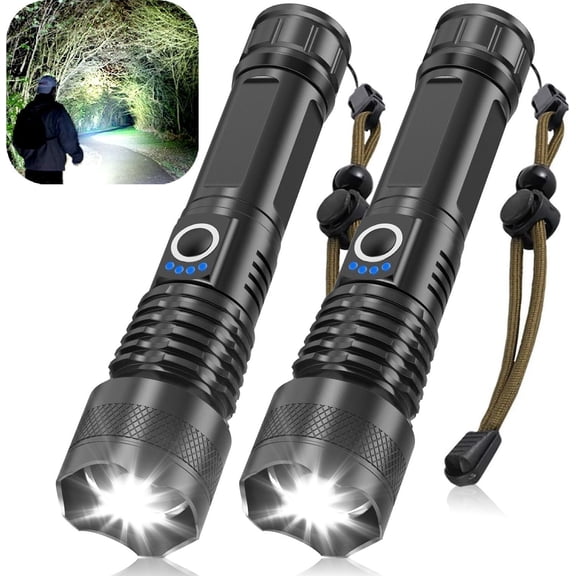 LED Flashlights, High Powered 10000 Lumens Super Bright Tactical Flashlight, Rechargeable, 5 Modes Zoomable Waterproof Flash Lights for Emergency, Outdoor, Home, Camping, Hiking