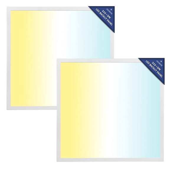 LED Flat Panel Light 2x2 FT, 5CCT Tunable 3000K-6500K, Wattage Selectable 20W-40W, 5000LM, Drop Ceiling Fixture, Dimmable (2 Pack), White