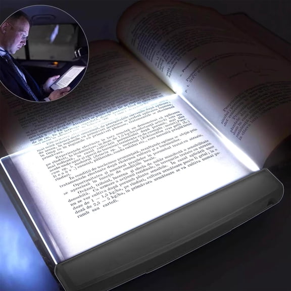 LED Flat Panel Reading Light, Eye Protection Book Light for Night Reading, Portable Battery-Operated Lamp with Transparent Acrylic Panel, Perfect for Bed and Travel(Black)
