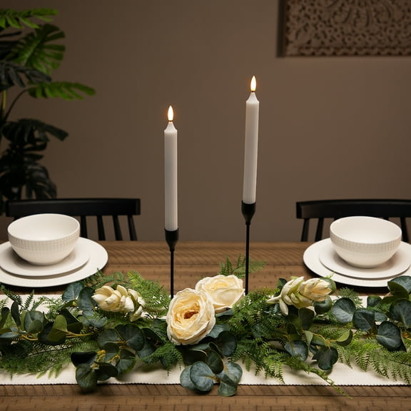 LED Flickering Flameless Taper Church-Top Christmas Candles - 9.75" - White - Set of 2