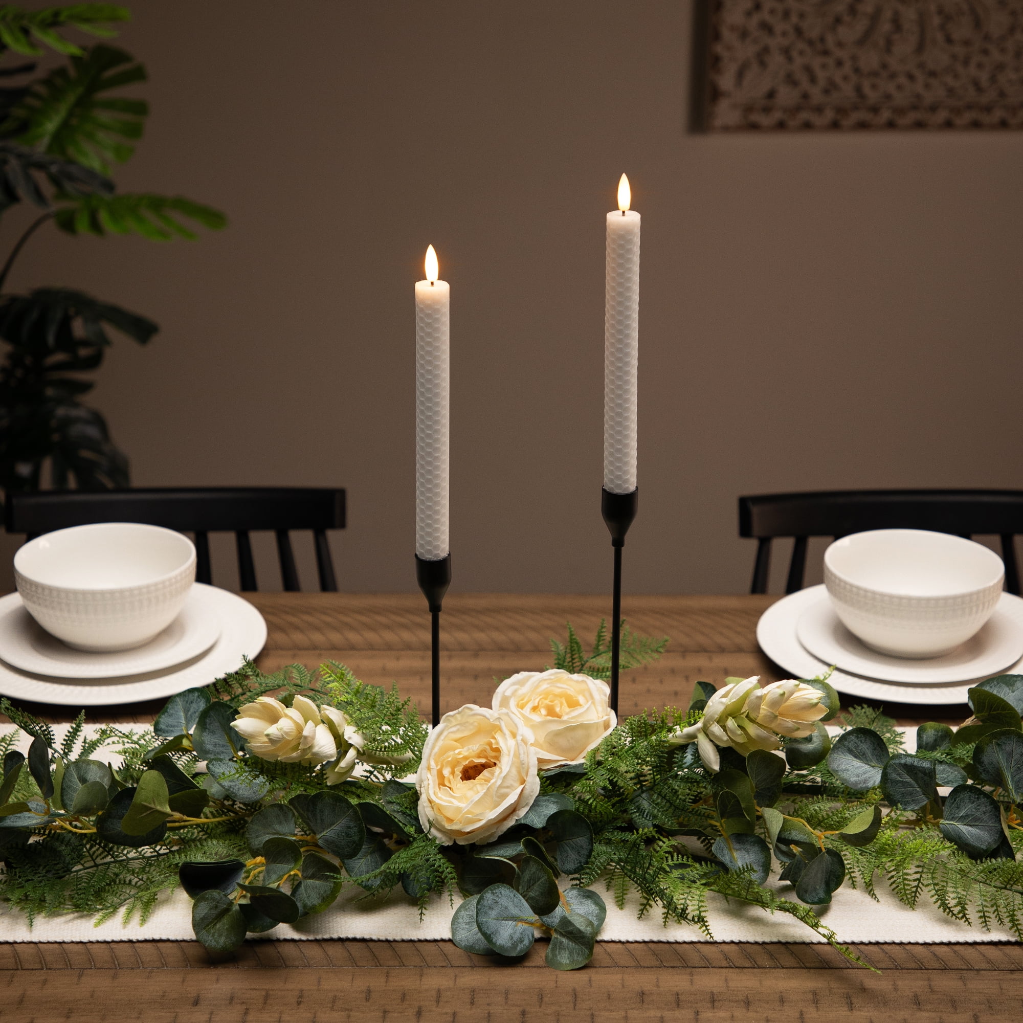 Northlight LED Flickering Flameless Taper Honeycomb Christmas Candles - 9.5" - White - Set of 2