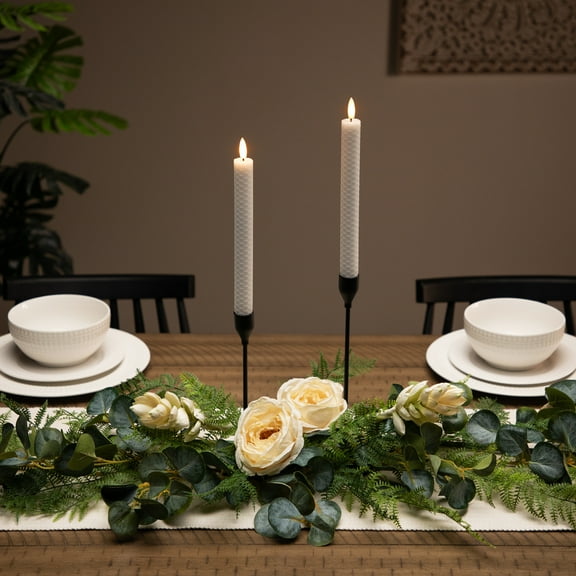 LED Flickering Flameless Taper Honeycomb Christmas Candles - 9.5" - White - Set of 2