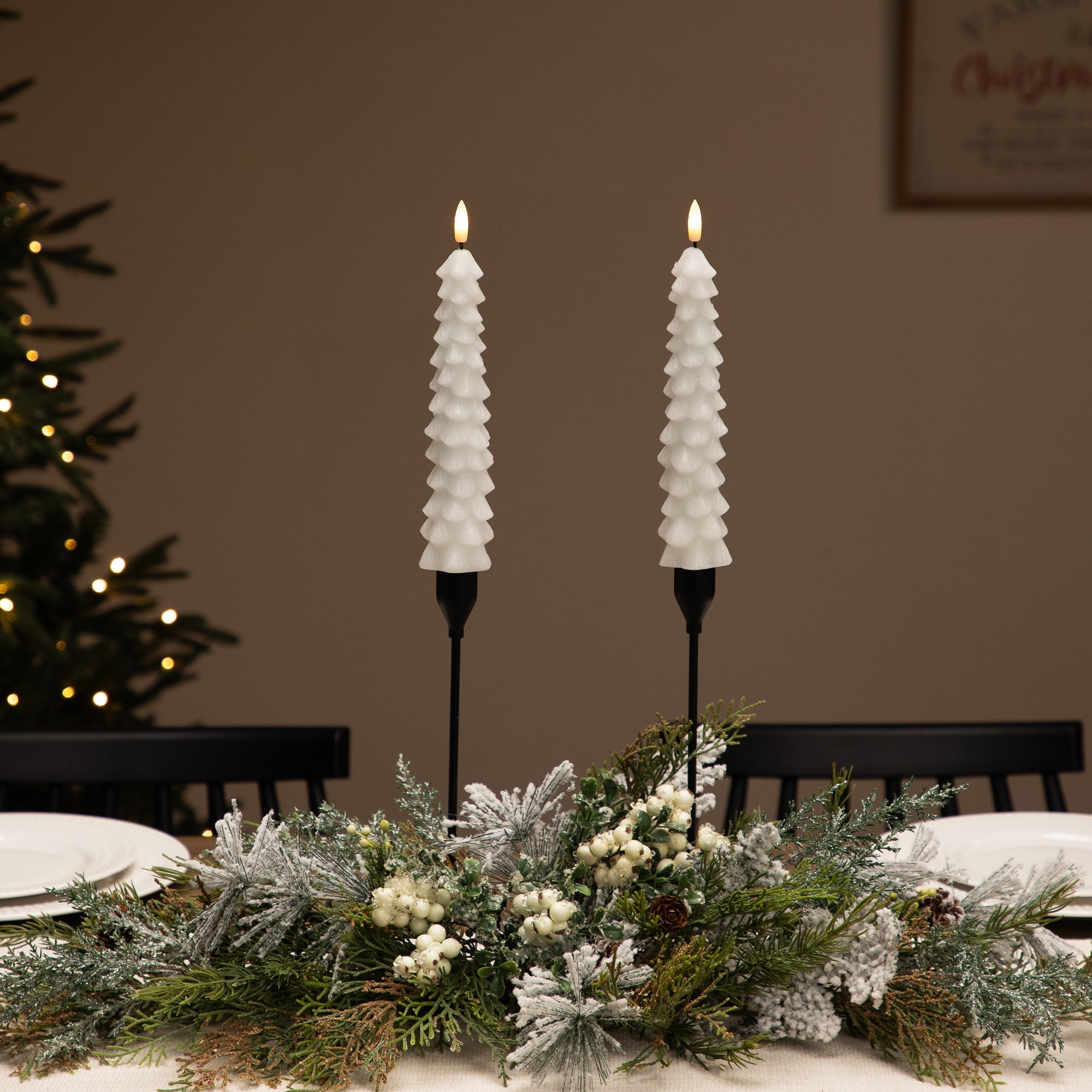 Northlight LED Flickering Flameless Wax Tapered Christmas Tree Candles - 9.75" - White - Set of 2