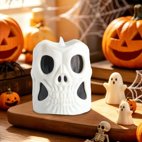 LED Flickering Skull Flameless Candle Light,Plastic Electronic Ornament,Battery Operated Halloween Decor for Tabletop,Mantel,Party