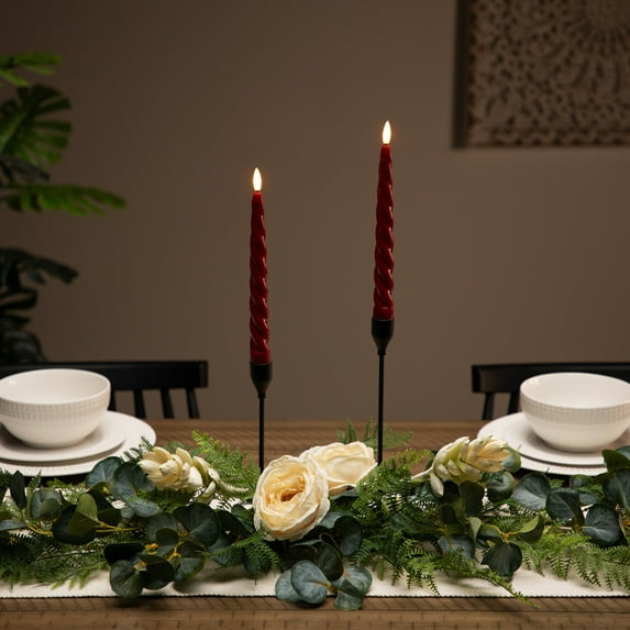 Northlight LED Flickering Taper Flameless Swirled Christmas Candles - 9.5" - Red - Set of 2