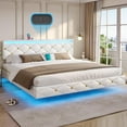 thumbnail image 1 of LED Floating Bed Frame King Size with LED Lights and Charging Station,Modern Upholstered Platform Bed Frame with Leather Headboard,Noise Free,White, 1 of 8