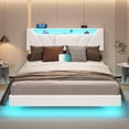 thumbnail image 1 of LED Floating Bed Frame Queen Size PU Upholstered Platform Bed with Storage Headboard&Type-C&USB Port&LED Lights, No Box Spring Needed, White, 1 of 9