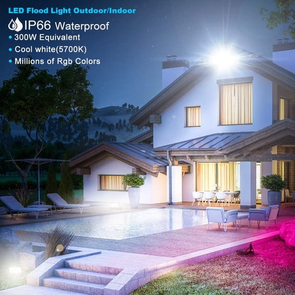 LED Flood Light Outdoor, 30W Equivalent 3000LM Smart RGB Landscape Lighting with APP Control, DIY Scenes - Timing - 5700K Daylight White -Color Changing Uplight, IP66 Waterproof US Plug (4 Pack)