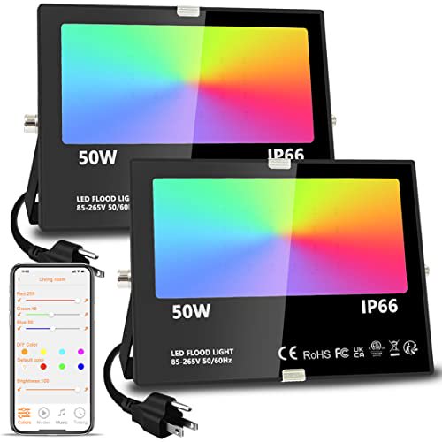 LED Flood Light Outdoor, 500W Equivalent 5000LM Smart RGB Landscape