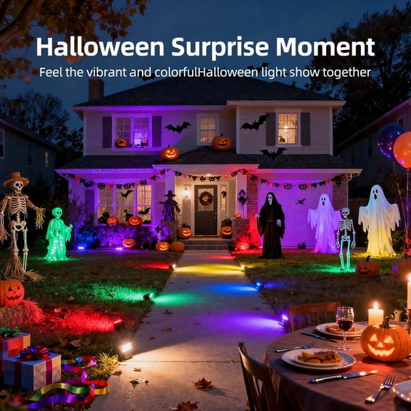 LED Flood Light Outdoor, 50W RGB Color Changing Floodlight with Remote Control, RGBW 120 Colors, 2700K, 5000 Lumens, IP66 Waterproof, DIY Strobe Mode, Timing, for Halloween/Christmas (2 Pack)