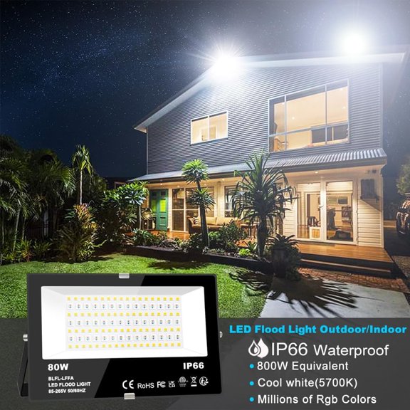 LED Flood Light Outdoor 800W Equivalent 8000LM Smart RGB Landscape Lighting with APP Control, DIY Scenes - Timing - 5700K Daylight White - Color Changing Uplight, IP66 Waterproof US Plug (2Pack)