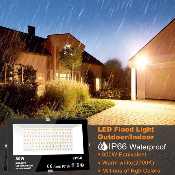 LED Flood Light Outdoor 800W Equivalent 8000LM Smart RGB Landscape Lighting with APP Control, DIY Scenes - Timing - Warm White 2700K - Color Changing Uplight, IP66 Waterproof US Plug (2Pack)