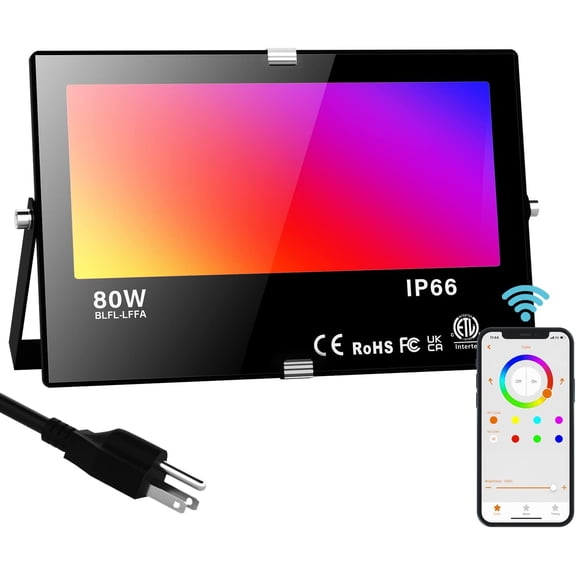 LED Flood Light Outdoor, 800W Equivalent 8000LM Smart RGB Stage Lights, Bluetooth RGB Colors+Warm White 2700K - APP & Group Control & Timing,IP66 Waterproof US 3-Plug Color Changing Strobe Lighting