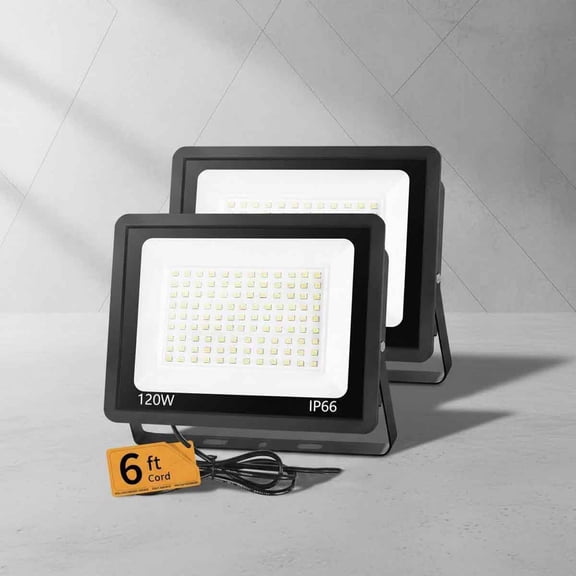 LED Flood Light Outdoor with Plug, Brighter Exterior Security Lights, Daylight LED Work Light, Waterproof for Yard, Garage, Stadium, Lawn