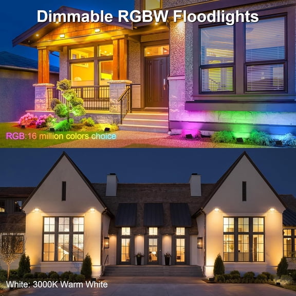 LED Flood Lights Outdoor 36W, 300W Equivalent 3000 LM RGB Color Changing Led Stage Landscape Lighting Bluetooth Smart Floodlights with APP Control 3000K Bright White Light, Timing&IP66 (4Pack)