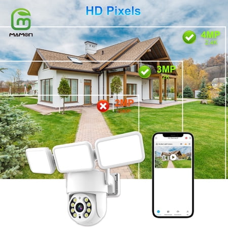 LED Floodlight Camera, 4MP 2K HD Outdoor Security IP Camera, Motion Detection, Cloud & Local Storage, for Home Surveillance,Works with Alexa