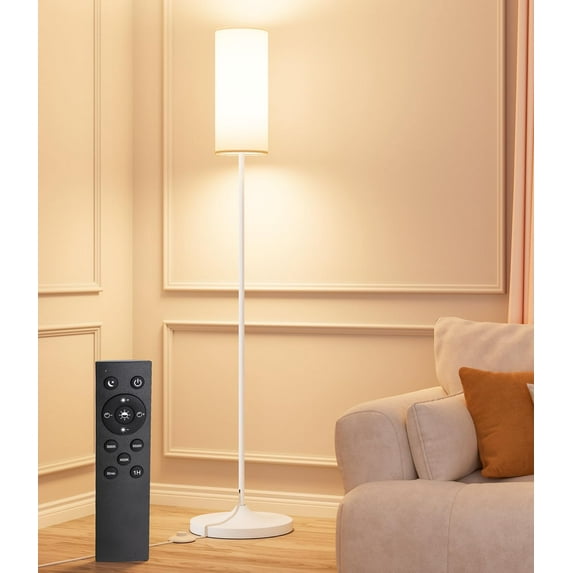 LED Floor Lamp for Living Room, Dimmable Standing Lamps with Foot Switch,Remote Custom Color Temperature White Pole Lamp with Lampshade,12W Led Bulb Tall Lamps for Bedroom Office Kid Room