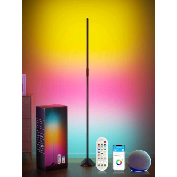 LED Floor Lamp RGBIC, Smart Corner Lamp Work with Alexa&Google Home,1200LM, Modern Floor Lamp with 16 Million DIY Colors, Music Sync, Color Changing Lamp,Timer, for Living Room Bedroom,1 Pack