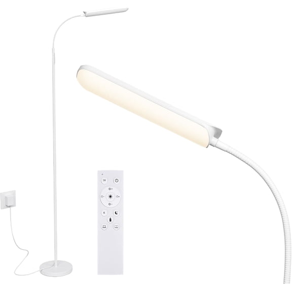 LED Floor Lamp with Remote, Dimmable Bright Reading Lamp for Crafts, Painting, Office & Bedroom, Adjustable Gooseneck Standing Light, 4 Color Temperatures, 1800LM, Touch Control, White