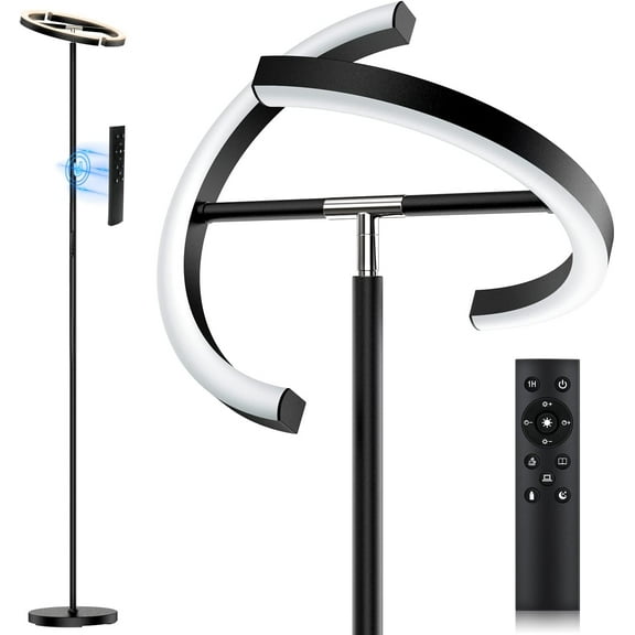 LED Floor Lamp - Rotatable Standing Lamp with Touch & Remote Control, Modern Floor Reading Light, Dimmable Corner Uplighter for Living Room Bedroom Office