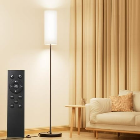 LED Floor Lamps for Living Room,Dimmable Floor Lamp with Remote,Custom Tall Lamp for Bedroom with 12W LED Bulb,Pole Light with Lamp Shade Foot Switch,Modern Standing Lamps for Office Dining