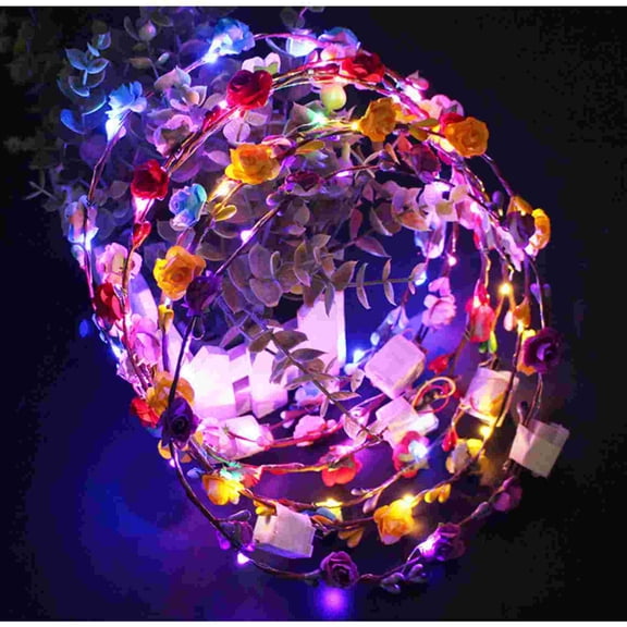 LED Flower Crowns Headbands, 12Pcs Light Up Flower Crowns, Glow in the Dark Headband for Wedding Reception Cosplay Princess Party Favors Birthday Christmas Halloween