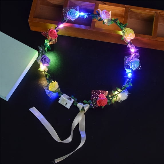 LED Flower Crowns Headbands,8.7inch Glow Blinking Garland Headband,Creating Romantic Note,Three Flickers Patterns,Suitable for Parties,Birthday,Valentine's Day Wear