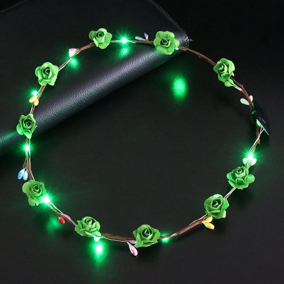 LED Flower Crowns Headbands - Flower Crowns for Women & Girls, Blinking Hair Accessory, Light Up Party Favors for Wedding Beach Festival Cosplay Halloween Christmas Day (Green)
