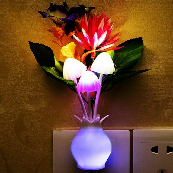 LED Flower Night Light Plug in with Dusk to Dawn Sensor 7 Color Change,Wall Lamps Plug in NightLight for Kids Adults, Bedroom, Bathroom, Kitchen, Hallway, Stairs