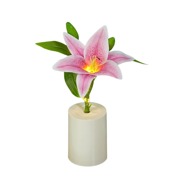 LED Flower Pot Mini Night Light, Simulated Lily Desk Lamp, Battery-Powered Atmosphere Lighting for Bedroom, Home Decor, 11.8x3x3in