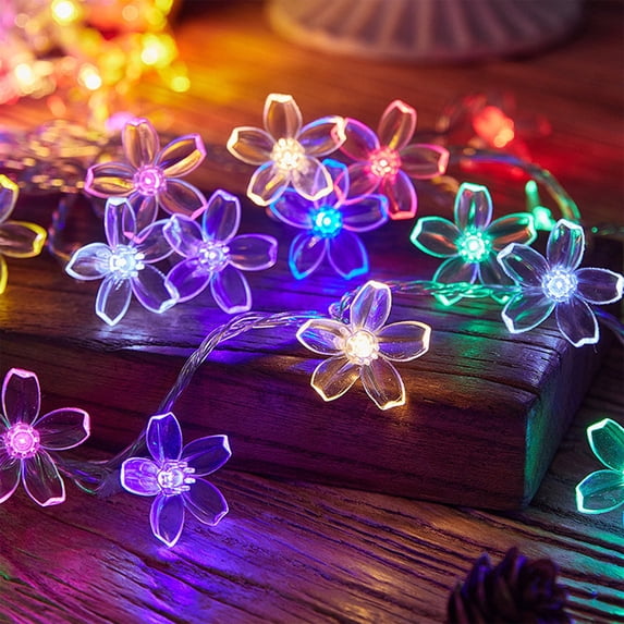 LED Flower String Lights, 10FT Cherry Blossom Fairy Lights, Battery Operated Garland, Waterproof Indoor Outdoor Decor, Festive Holiday Lights
