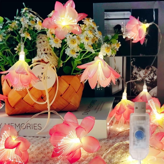 LED Flower String Lights 2 count, 16.5ft 30 LED Flower Fairy String Light ,USB Plug Fairy Lights for Bedroom, Valentines Day, Holiday, Partry, Indoor,Birthday, Christmas Girls( and White)