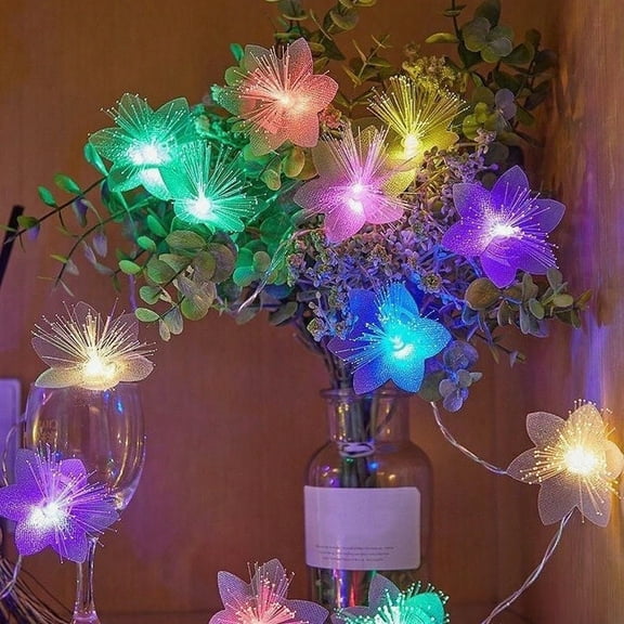 LED Flower String Lights Colorful Flower Fibre Optic Fairy Lights - Battery - Operated Multicolor Waterproof for Indoor and Outdoor for Weddings, Christmas, Gardens, Parties, Bedroom Decoration