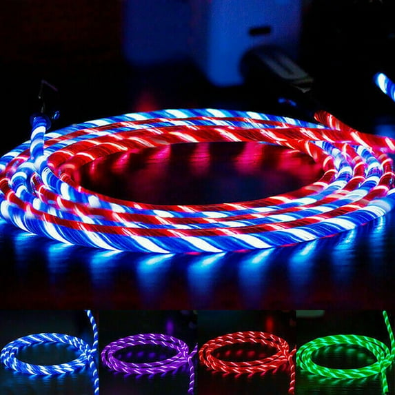 LED Flowing Light Up Magnetic Fast Charger Cable for Android Type C Micro USB IOS,3.3ft/6.6ft