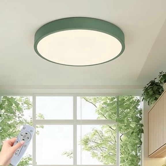 LED Flush Ceiling Light with Remote, 24W 16in Green Fixture, Dimmable Colour Temperature 3000K-6000K for Bedroom Corridor Office Balcony/ntryway Foyer Light/Garage Ceiling Light