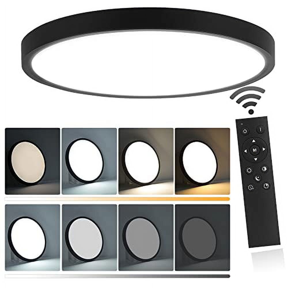 LED Flush Mount Ceiling Light with Remote Control,SILAMPDI 24W LED Ceiling Light Fixture,Black