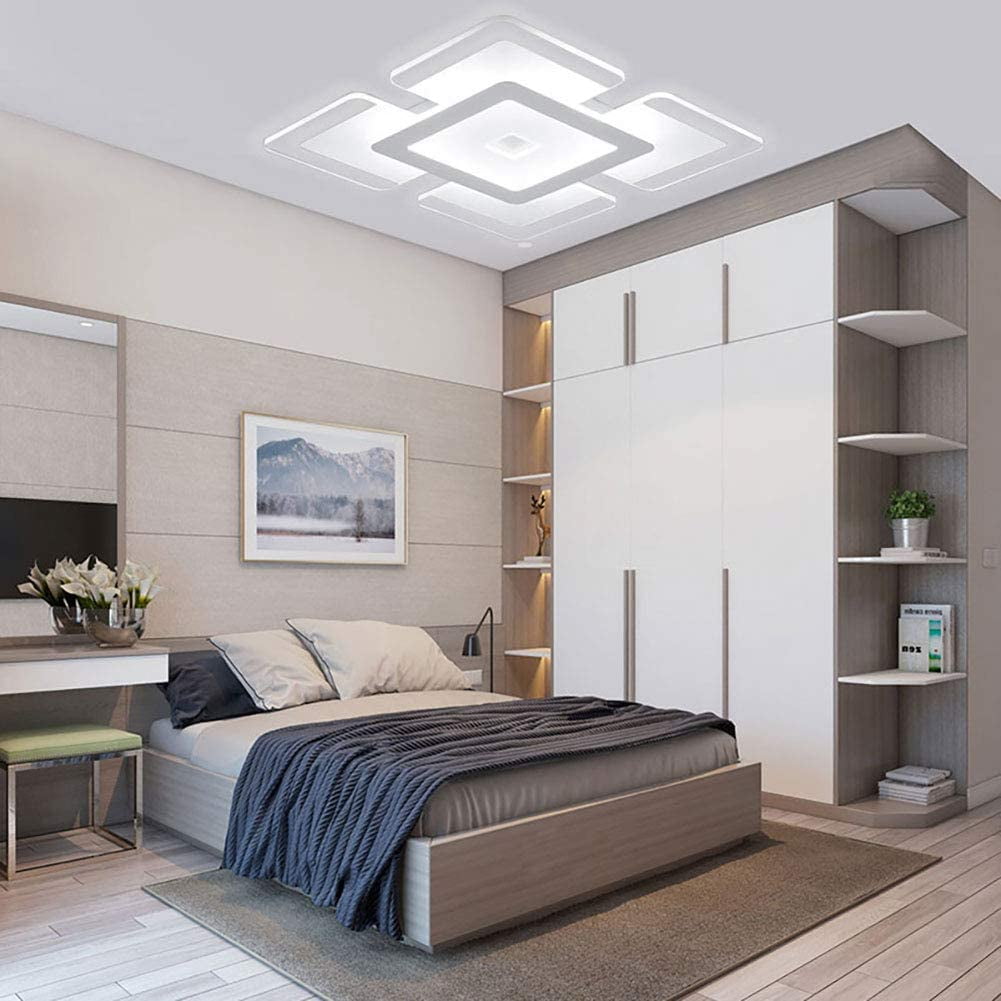 LED Flush Mount Light Fixture, 16.5 Inch Square Acrylic Chandelier Close to Ceiling Light for Living Room Bedroom Dining Room