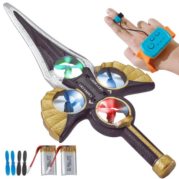 LED Flying Spin Sword Toy with Wrist Remote & Extra Batteries