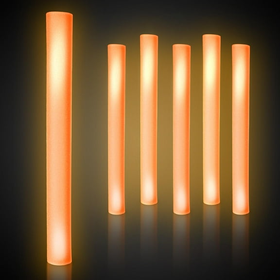 Windy City Novelties LED Foam Sticks - 6 Pack, 16", 3 Light-Up Modes for Weddings & Concerts (Orange)