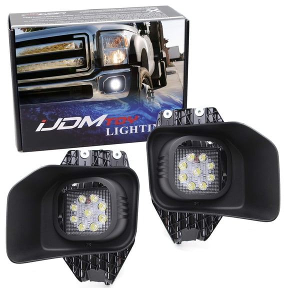 LED Fog/Driving Lights For 2011-16 Ford F-250 F-350 F-450 Super Duty, Incl (2) 27W High Power LED Fog Lamps, Foglight Location Mount Brackets, Bezels & Relay Wiring On/Off Switch