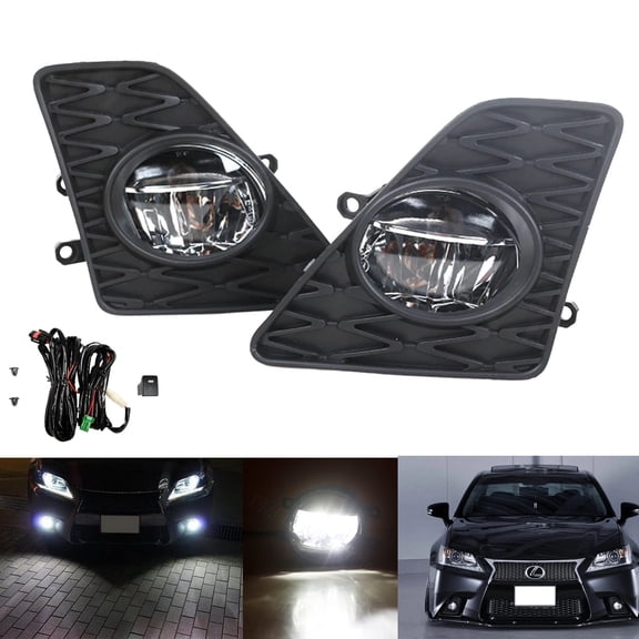 LED Fog Light Kit For 2013-2015 Lexus GS350 GS450h F-Sport Style 6000K White LED Foglamps, Fog Bezel Covers & On/Off Switch Wiring OE#81210-48050, 8121048050 8122048050