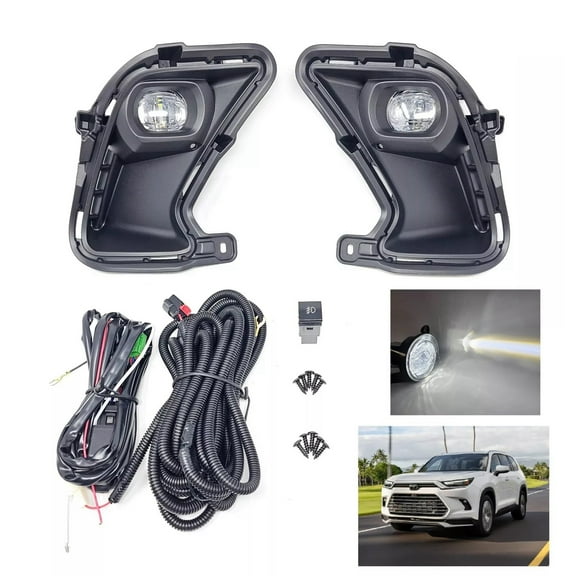 LED Fog Light Kit Compatible with Toyota Grand Highlander 2024-2025 6000K White with (Clear Lens, Bezels,Brackets,Wires,Switch,Relay)