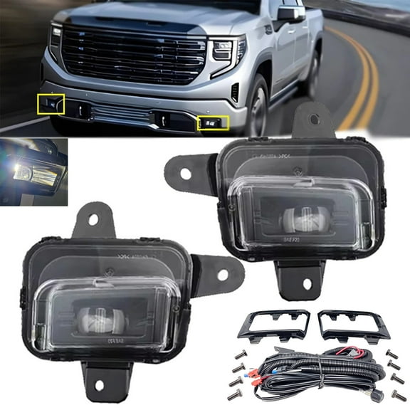 LED Fog Light Set For GMC Sierra 1500 2022 2023 2024 with Switch Wire Bezel Relay 6000K White