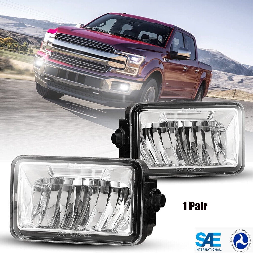 LED Fog Lights For 2015-2020 Ford F-150 w/o Fog Light Brackets Assembly Rectangle Lamps Clear Lens Pair