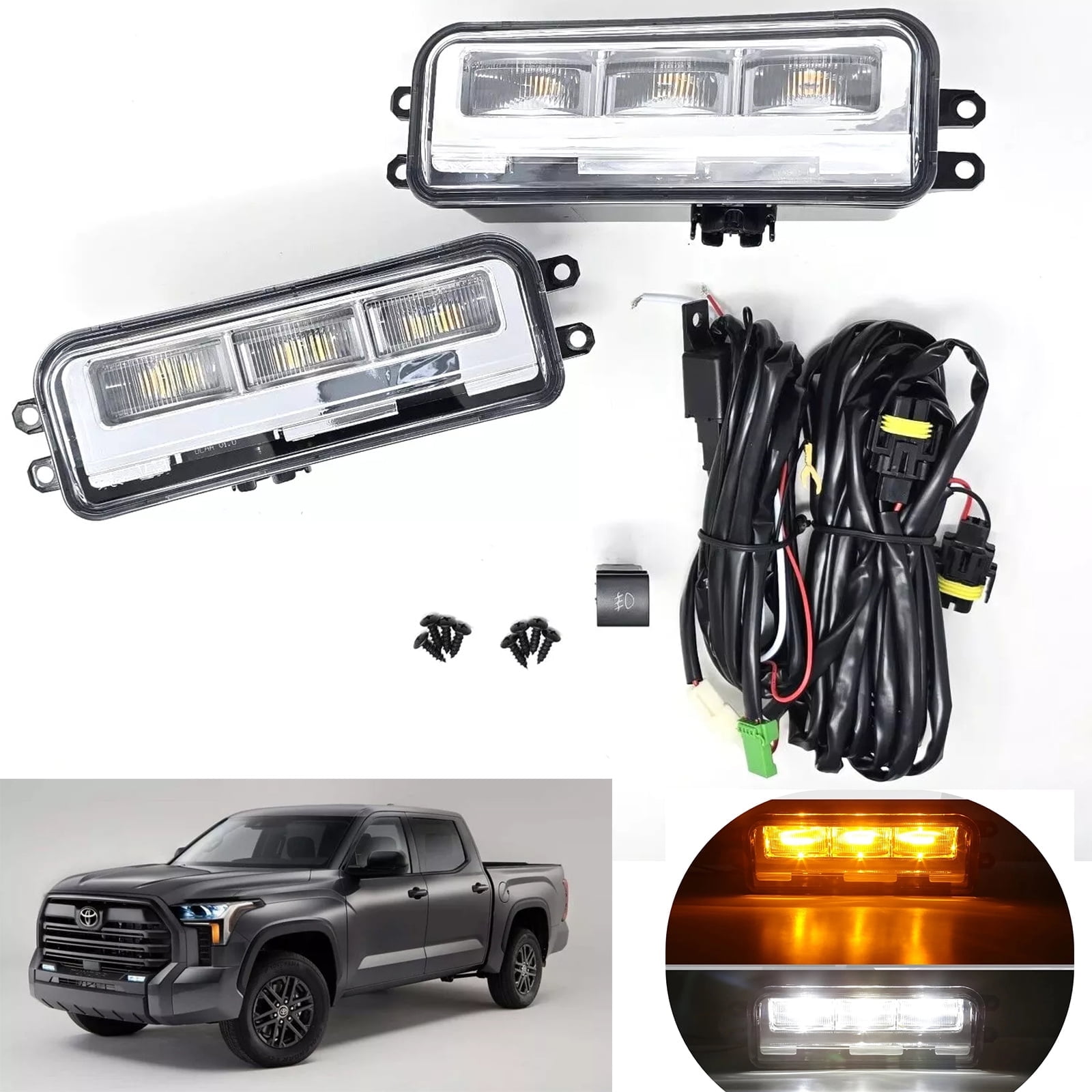 LED Fog Lights Kit For Toyota Tundra 2022 2023 2024 2025 with Clear ...