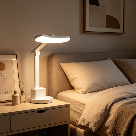 LED Foldable Desk Lamp - Eye-Caring Study Light Ambient Lamp with Rechargeable Battery, Adjustable Arm, Soft White Lighting for Bedroom Dormitory Office Reading, 11.8x5.5x2in