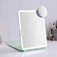 thumbnail image 1 of LED Foldable Travel Makeup Mirror - 7x9 inches 3 Colors Light Modes USB Rechargeable Touch Screen, Portable Tabletop Cosmetic Mirror for Travel, Cosmetic, Office (Green), 1 of 6