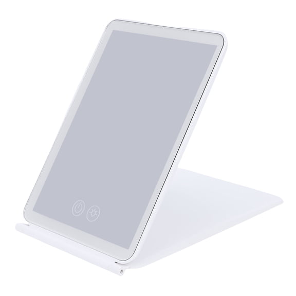 LED Foldable Travel Makeup Mirror Double Sided 3X Magnification Vanity Mirror with 3 Colors Light Modes, Compact Rechargeable Lighted Beauty Desktop Mirror White (8.6 x 5.5 In / 22 x 14 cm)