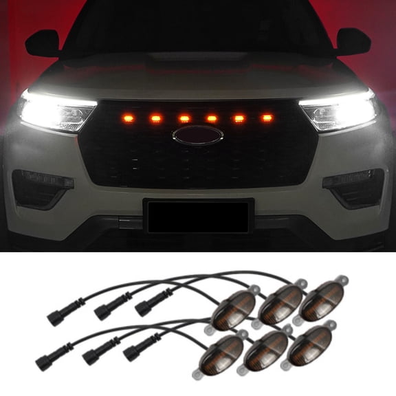 LED Front Grille Light for Ford Explorer Waterproof Amber Lens Yellow Lamps Automotive Exterior Accessories (6 Lamps)